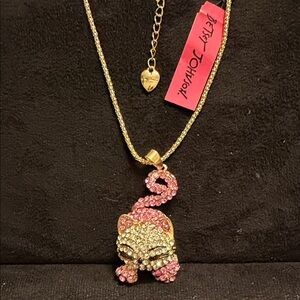Betsey Johnson Pink and Gold Glitter Cat Necklace